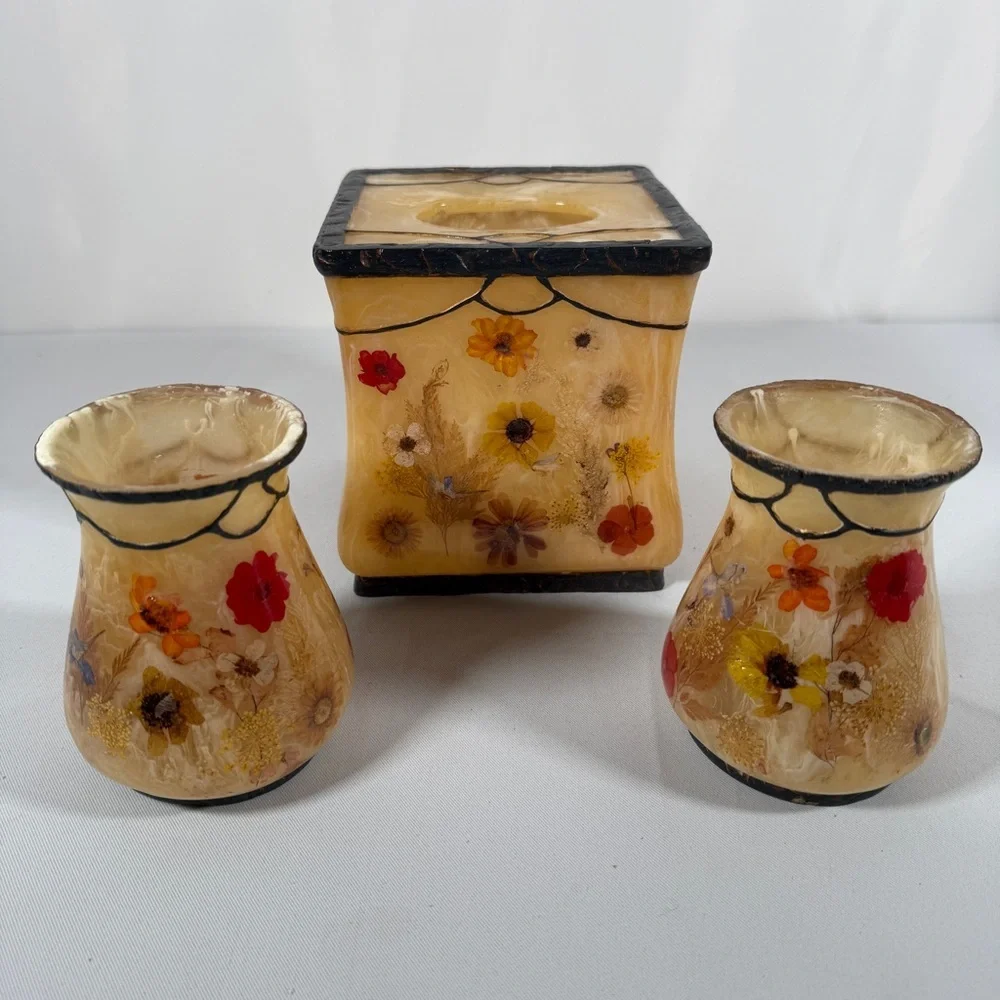 Acrylic, “Fresh Fields” by India ink, tissue holder and two cups